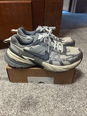 Nike V2K Run Grey and Off-White Mesh Athletic Sneakers
